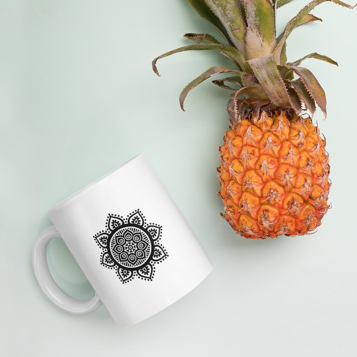 11 oz Glossy Mug - Black on White Mandala