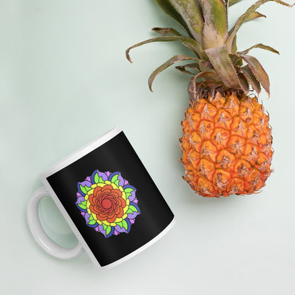 11 oz Glossy Mug - Rainbow Flower