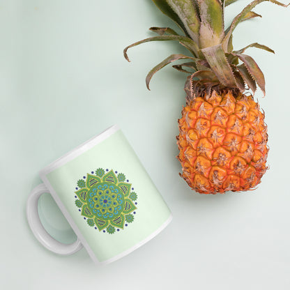 11 oz Glossy Mug - Green Mandala