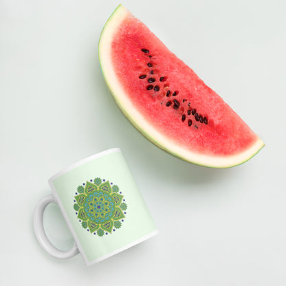 11 oz Glossy Mug - Green Mandala