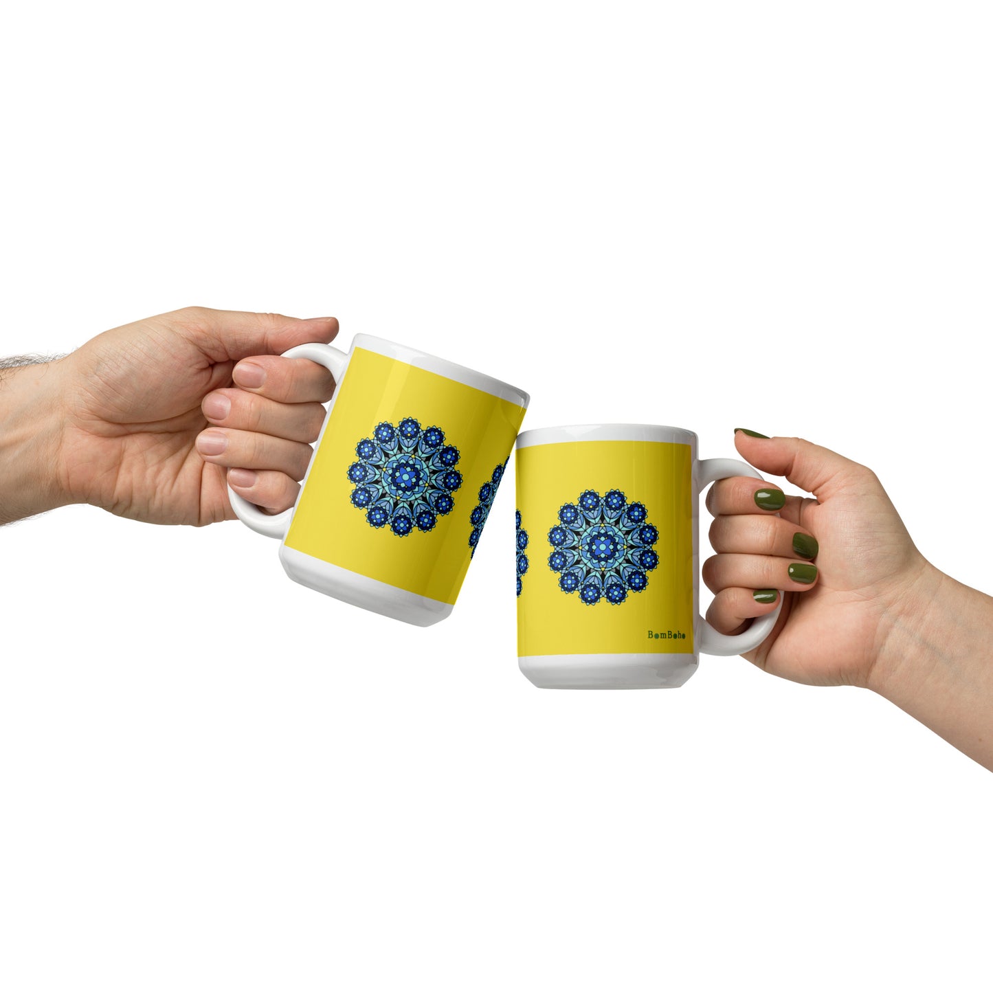 15 oz Glossy Mug - Blue on Yellow Mandala