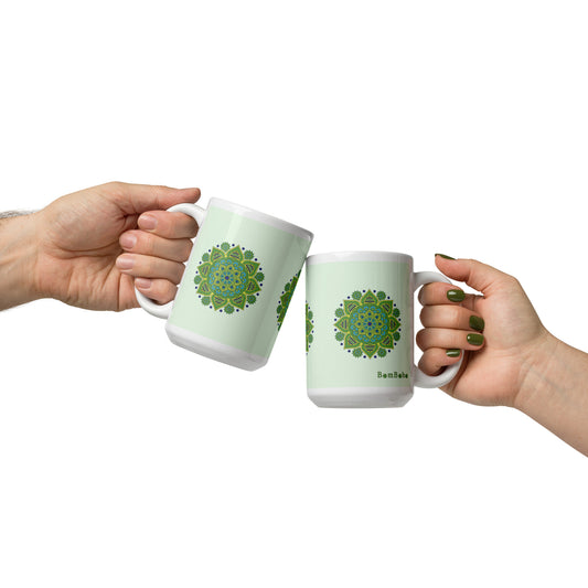 15 oz Glossy Mug - Green Mandala