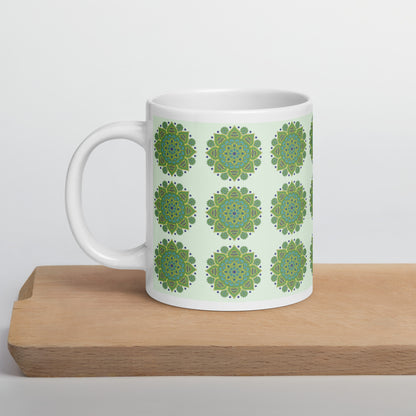 20 oz Glossy Mug - Green Mandala