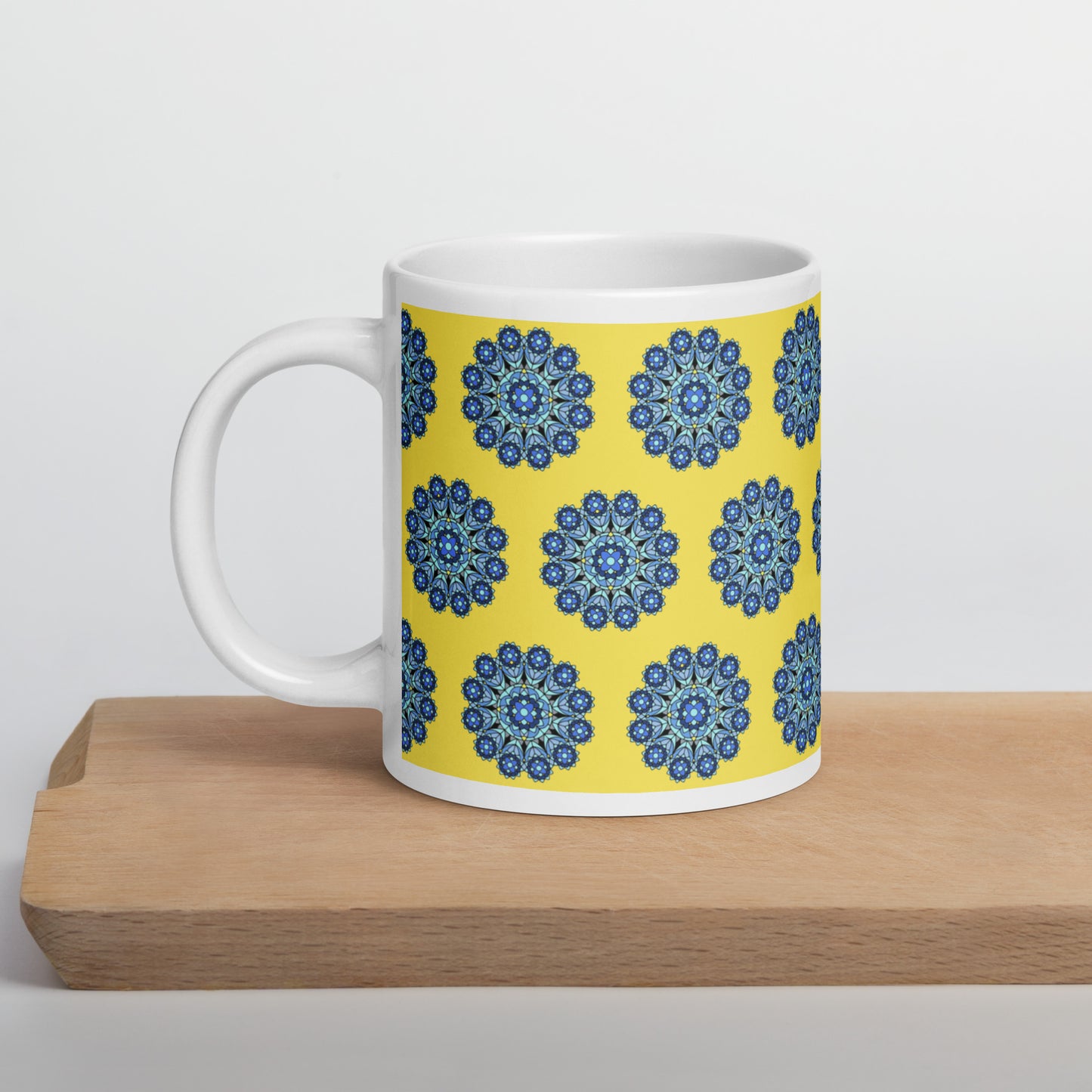 20 oz Glossy Mug - Blue on Yellow Mandala