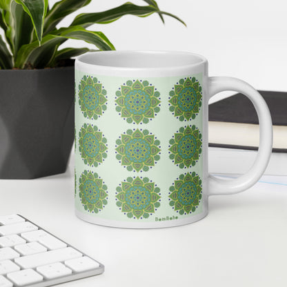 20 oz Glossy Mug - Green Mandala