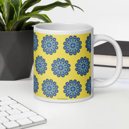 20 oz Glossy Mug - Blue on Yellow Mandala