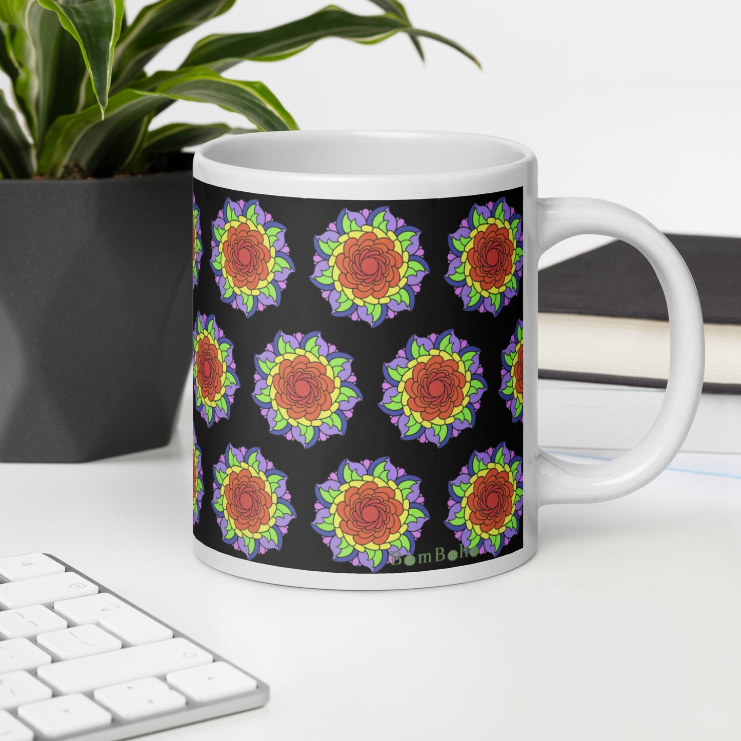 20 oz Glossy Mug - Rainbow Flower