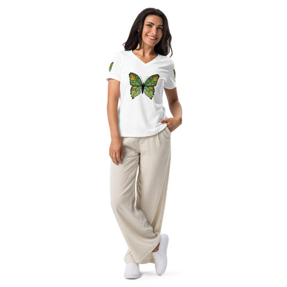 Women’s V-neck Tshirt - Butterfly Flutter Green