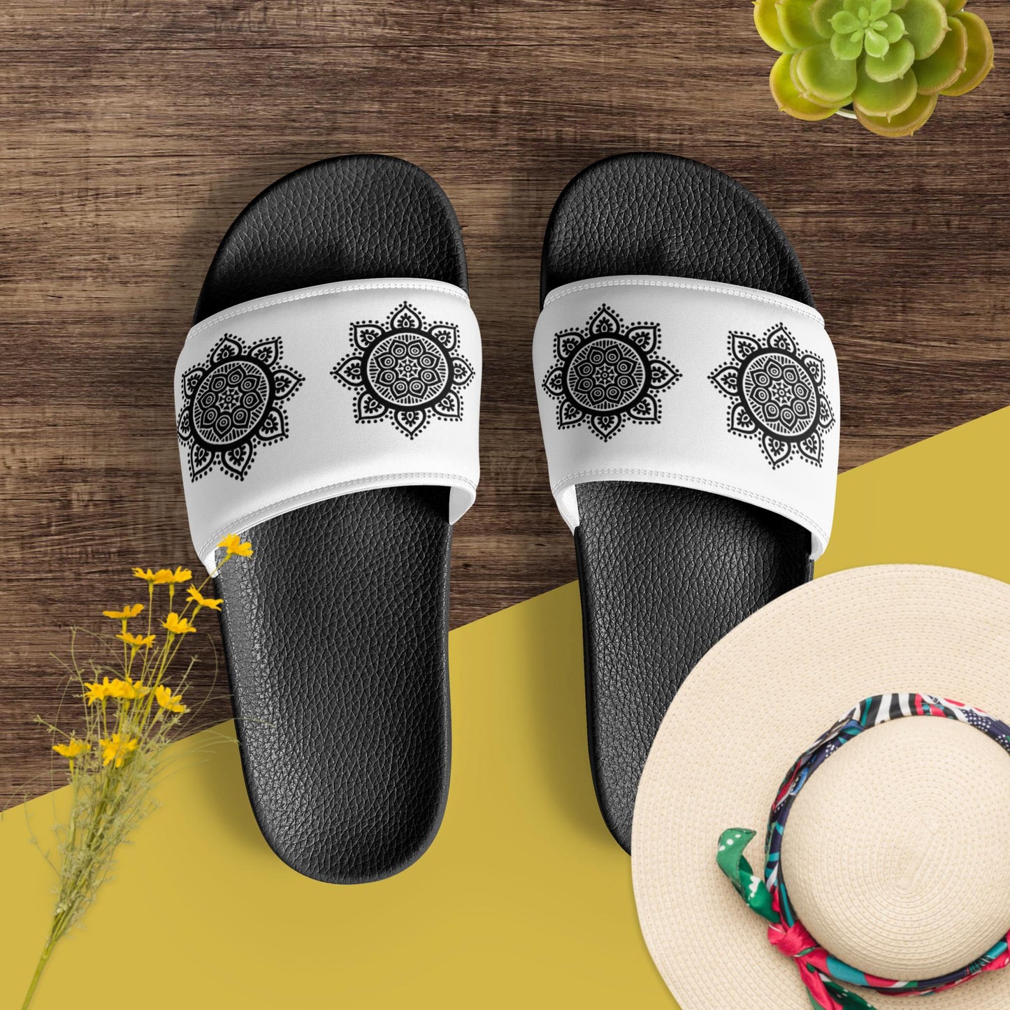 Mandala Collection Women's Slides - Black Mandala Women's Slides