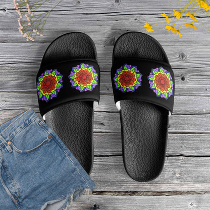 Mandala Collection Women's Slides - Rainbow Flower Mandala Women's Slides