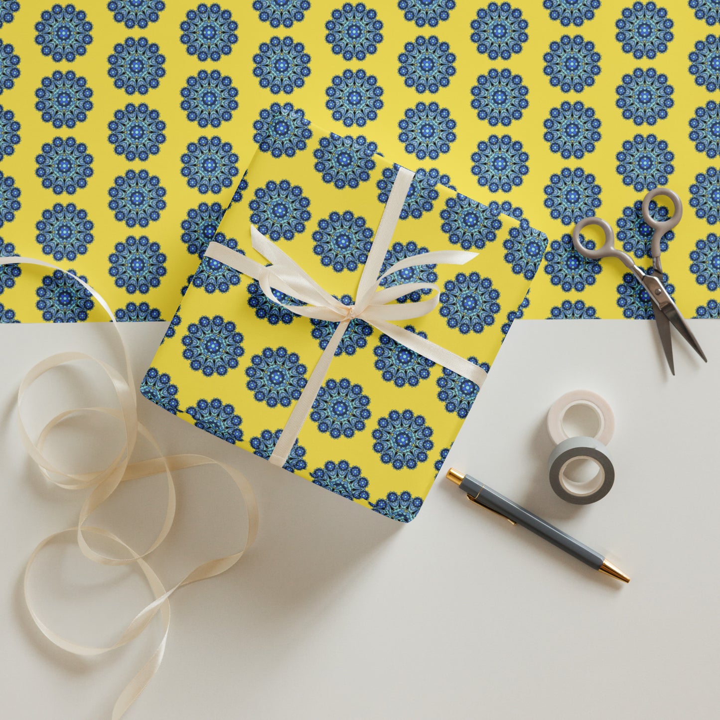 Mandala Collection Wrapping Paper - Blue Mandala Wrapping Paper Sheets