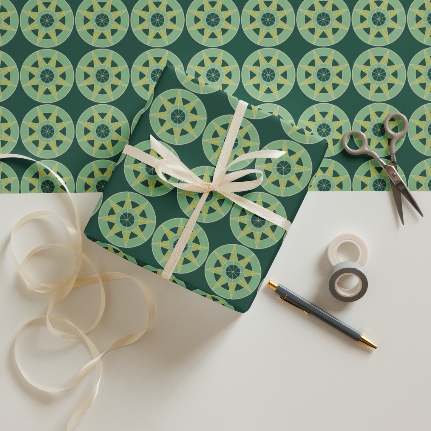 TIle Collection Wrapping Paper Sheets - Green Tile Wrapping Paper Sheets