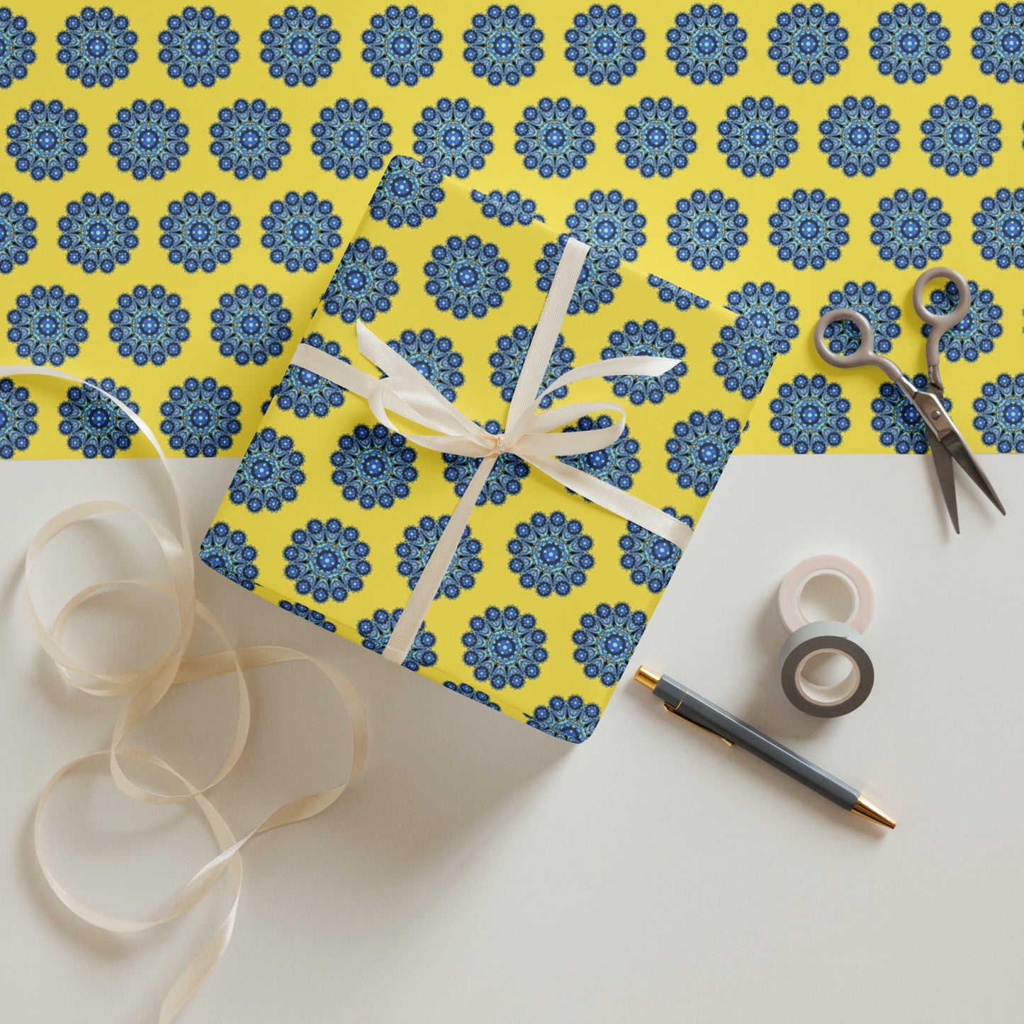 Mandala Collection Wrapping Paper - Blue Mandala Wrapping Paper Sheets