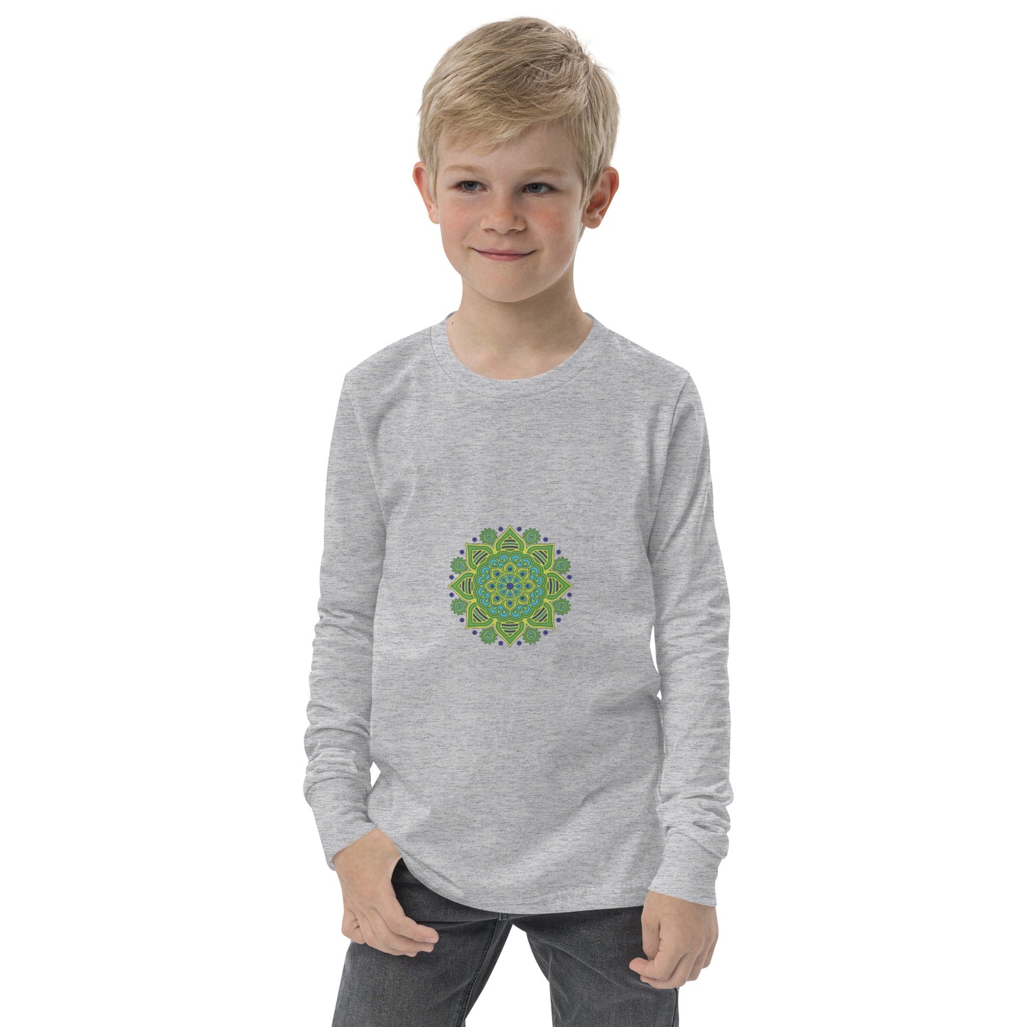 Kids Long Sleeve Tshirt - Green Mandala