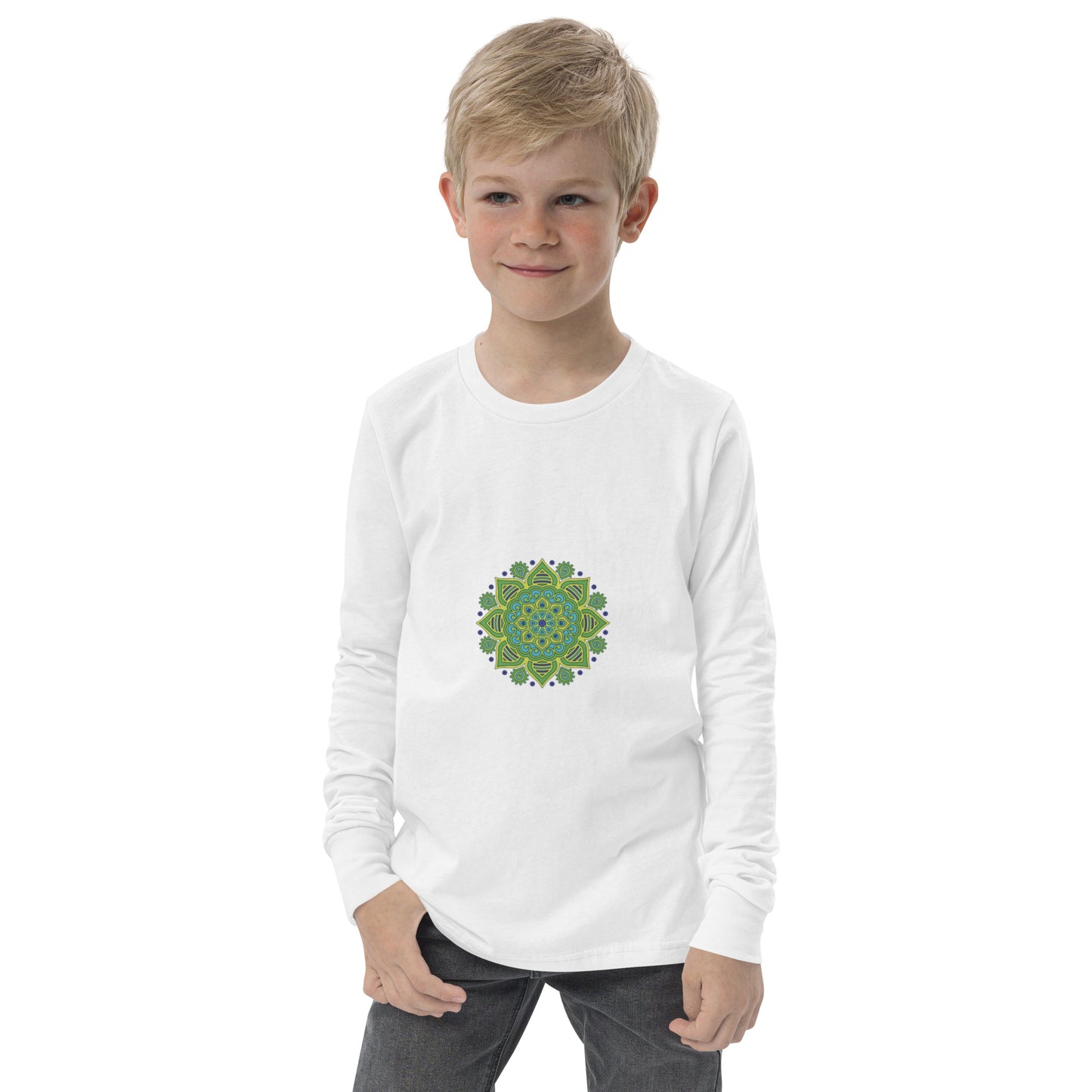 Kids Long Sleeve Tshirt - Green Mandala