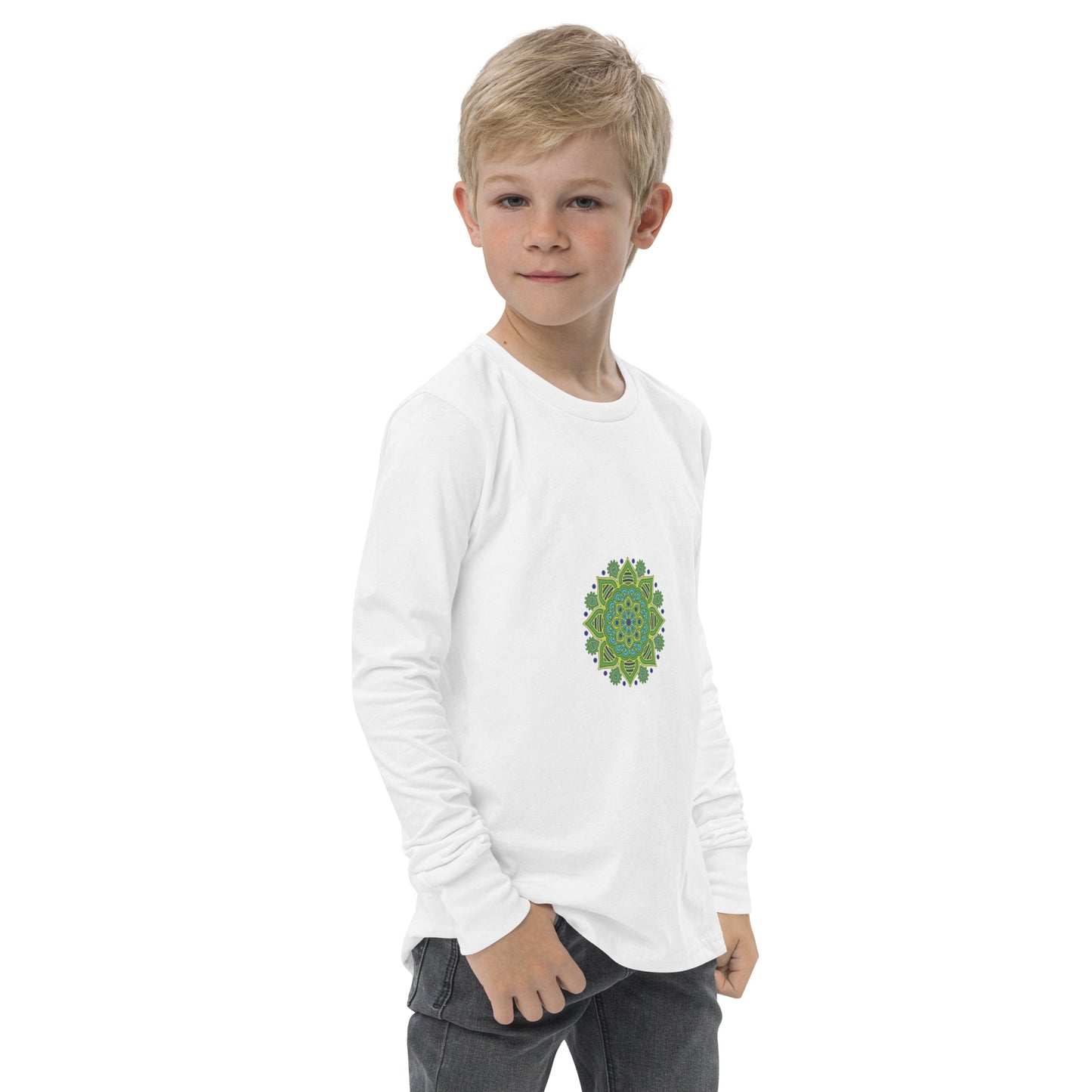 Kids Long Sleeve Tshirt - Green Mandala